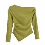 MQTIME  -  Asymmetric Long Sleeve Top Women 2025 New Spring Casual Slim Shirts Blouse Female Off Shoulder Burgundy Shirts & Blouses Tops