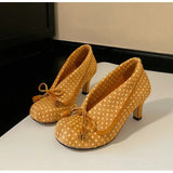 MQTIME  -  Vintage Lapel Design Polka Dot Women Pumps Fashion Bowknot Tassel Horsehair High heels Spring Autumn Female Chunky Modern Shoes
