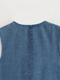 MQTIME  -  Women's Y2K Vintage Denim Waistcoat Sleeveless V-Neck Cropped Vest Tank Tops Button Up Jean Retro Cropped Jackets