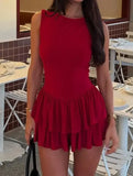 MQTIME  -  Spring/Summer Women's Sexy Sleeveless Red Knitted Dress Female Daily Clothing New Style Women Slimming Sweet A Line Dresses