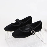 MQTIME  -  Velvet Fabric Flats Mary Jeans Shoes Women Spring Autumn Buckle Strap Ballet Ladies Shoes Elegant Square Toe Black Loafers