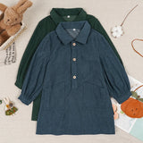  MQTIME  -  Casual Loose Girls Corduroy Dress Retro Fall New Children's Lapel Buttons Long-Sleeved Dresses With Pockets Winter Clothing