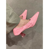 MQTIME  -  Spring Pink Small Square Head Retro Single Shoes Womens Crystal Coarse Heels French High Heels Comfortable Charm Witch Shoes