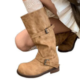 MQTIME  -  Women's Boots Autumn/Winter Retro Brushed and Used Long Leg Motorcycle Boots Women's Coarse Heel Middle Leg Boots