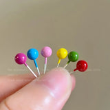Mqtime 6pcs/Set Colored Beads Stud Earrings Korea Sweet Simple Metal Drop Glaze Fashion Design Earrings for Women Girls Wholesale