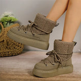 MQTIME  -  Ladies Short Tube Snow Boots Thick Bottom Low Heel Cross Strap Design Fabric Inner Warm Winter Daily Outdoor Women Ankle Boots