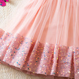MQTIME  -  Girl's New Elegant Evening Dress Sequined Mesh Princess Birthday Party Dress Summer Children's Gauze Sleeveless For Girl Clothes