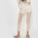 MQTIME  -  Women Ruffle Long Bloomers Y2K Sheer Ruffle Lace Patchwork Drawstring Pettipants Cropped Flare Slips Pants Streetwear