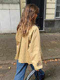  MQTIME  -  Autumn Retro Patchwork Lapel Jacket Woman Single Breasted Long Sleeved Pocket Short Coats Casual Office Lady Outwear New