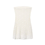 MQTIME  -  Sexy Beige Black Sheer Jacquard Lace Strapless Dress Women Side Zipper Low Waist Slit Hem Tube top Short Robe