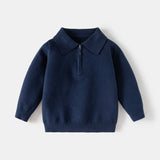 MQTIME  -  Toddler Boys Sweater New Winter Turn Down Collar Solid Color Thicken Warm Kids Boys Polo Knitwear Versatile Little Boy Pullovers