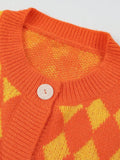 MQTIME  -  Autumn and Winter New Design Sense Contrasting Diamond Grid Simple Long Sleeved Round Neck Sweater for Women