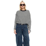 MQTIME  -  Fall Women's Stripe Loose Casual T-shirt O-Neck Long Sleeve Contrast Color Patchwork Straight Fit Top Fashion Streetwear