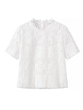 MQTIME  -  Hollow Out Solid Lace Pant Set Women O-neck Hook Pullover Top High Waist Trouser Suit 2 pieces 2024 Summer All-matching Outfits