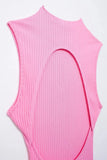  MQTIME  -  Women Elegant Solid Mini Dress Turtleneck Backless Sleeveless Slim Dresses Summer Woman Party Pink Ball Gown Dress