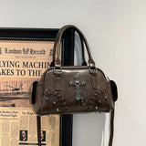  MQTIME  -  Vintage Fashion Cool Punk PU Leather Cross Large-capacity Storage Bag Unisex Bag Crossbody Bags Handbag Womens Bag Purses
