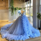 MQTIME  -  Ruffles Women Tulle Formal Party Gowns V Neck Long Evening Dresses 2024 Puffy Ball Gown Maternity Photo Dress