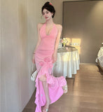 MQTIME  -  Evening Party Dresses Women Flower Sleeveless V Neck Bandage Backless Sexy Mermaid Dress Cocktail Wedding Party Prom