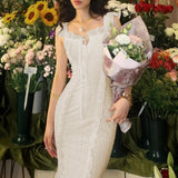  MQTIME  -  New Retro One-word Shoulder Suspender Skirt Sexy Pure Desire Wind Lace-up Lace Dress