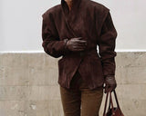 MQTIME  -  Elegant Temperament V-neck Solid Color Slim Fit Splicing Waist Solid Color Jacket Jacket 2025 New Model