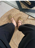 MQTIME  -  Gold Silver Ballet Flats for Women Round Toe Soft Sole Single Strap Flat Shoes Comfortable Lightweight Design