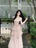 MQTIME  -  Korean Style Square Collar Long Dress Women Princess Style Sweet Elegant Fairy Dress Female Fashion Summer Casual Party Dress