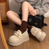 MQTIME  -  Women Thick Sole Cotton Shoes Winter Retro White Fleece Lined Ankle Boots Women's Warm Platform Slip On Cotton Shoes