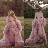 MQTIME  -  Women Maternity Dresses Long Fluffy Tulle Bathrobe Evening Dresses For Photoshoot Party Bridal Prom Sleepwear Custom Made