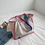 MQTIME  -  Casual Large Capaci Canvas oulder Bag Handbag Artistic Tote Bag Trendy New Ins Big Bag Soft Foldable Magnetic Bule
