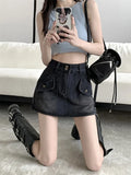 MQTIME  -  Spicy Girl High Waist Retro Denim Skirt Women's 2024 Summer New A-line Slim Skirt Pants Wrapped Hip Short Skirt