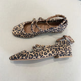MQTIME  -  Leopard Print Mary Janes Shoes Women Buckle Strap Square Toe Vintage Flats Spring Autumn Elegant Heels Shoes Ladies Footwear
