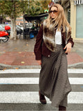  MQTIME  -  Elegant Plaid Long Skirts For Women Fashion Ruched New High Waist Midi Skirt High Street Casual Chic Party Skirts Mujer ﻿ ﻿