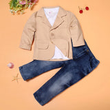 MQTIME  -  3Piece Sets Spring Autumn Toddler Boy Clothes Outfits Casual Fashion Jackets+White Tops+Jeans Children Boutique Clothing