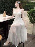 MQTIME  -  Women Dresses Elegant Mesh Patchwork Sleeveless Floral Printed Slim Sweet Holiday Party Dress Sexy Ladies Summer Fashion