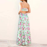 MQTIME  -  Temperament High Waist Banquet Dress Fashion Flower Print Sleeveless Suspender Dress Elegant Hollow Out Slim Evening Party Dress
