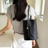 MQTIME  -  Fashion Shoulder Bag for Women Simple Black Casual Pu Leather Bucket Bag Elegant Korean Style Exquisite New Ladies Handbag