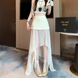  MQTIME  -  New Summer Style, Korean Design Sense, Niche and Irregular Fake Two-piece Mesh Patchwork Bodycon Skirt.