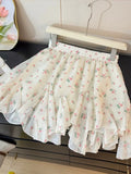  MQTIME  -  Summer Flower Print Folds Irregular Design High Waist A-LINE All Match Loose Skirts