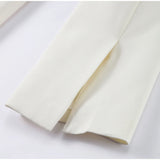 MQTIME  -  Blazer Suit Trouser Sets Women Solid Lace Up Turn-down Collar Coat High Waist Wide Leg Pant Suits Female 2025 Office Lady Outfit