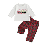 MQTIME  -  Children s Autumn 2-Piece Outfit with Long Sleeve Truck Embroidered Top and Plaid Pants Set O Neck Design for Boys