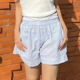 MQTIME  -  Y2k Cute Pajama Boxer Shorts for Women High Waist Patch Lounge Striped Pj Short Pants Bottoms Baggy Boxers Sleep Shorts