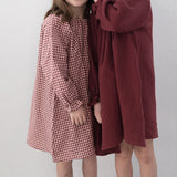  MQTIME  -  Spring New Cotton Red Plaid Dress For Girls Cute Double Gauze Long-Sleeved Nightgown Baby Girl Loose Homewear Dresses