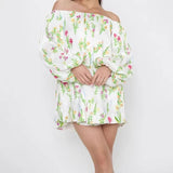 MQTIME  -  Sexy One Shoulder Backless Dress Vintage Floral Print Mini Dress For Women Elegant Loose Long Sleeved Beach Vacation Dress