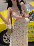 MQTIME  -  Y2K Beach Party Lace Splicing Slim Fit Women A-line Long Dress Casual Sweet Women's Fragmented Flower Hanging Strap Dress Summer
