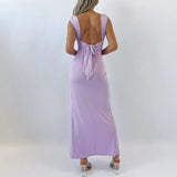 MQTIME  -  Lady New Slim High Waist Split Dress Temperament High Waist Sleeveless Halter Dress Summer New Solid Color Bodycon Evening Dress