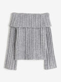 Mqtime Women Solid Slash Neck Knitted Sweater Autumn Long Flare Sleeve Cropped Jumper Top Fashion Lady Elegant Sexy Knitwear