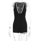 MQTIME  -  Women Sexy Playsuits Going Out Sleeveless Deep V-neck Combinaison Femme Summer Black Bodycon Contrast color Basic Rompers