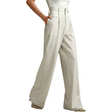 MQTIME  -  Elegant High Waist Wide Leg Women's Casual Spring Summer Loose Business West Pants Female Fashionable Commute Polyester