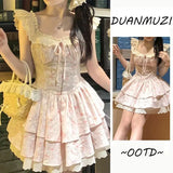 MQTIME  -  French Style Women's Dress Flying Sleeve Summer Patchwork Lace Short Dress Princess Ball Gown Girl Party Dress