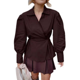  MQTIME  -  Spring Hot Selling New Style Temperament Collar Pure Cotton Bubble Sleeve Waist Shirt